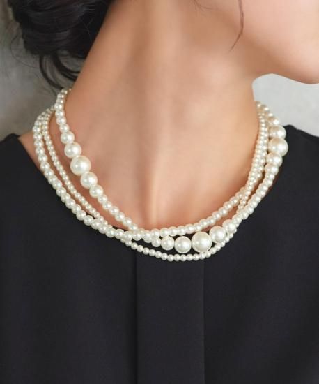 3連パールショートネックレス「AC1571」