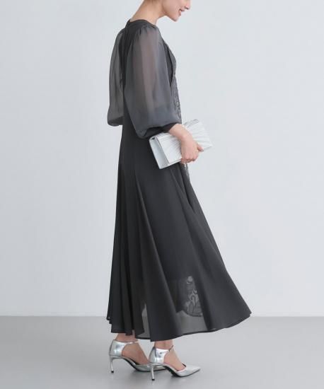 刺繍レース切り替えフレアワンピースドレス「U1586」