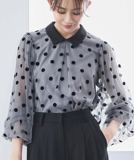 チュールドットシャツカラーブラウス「T1582」