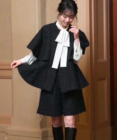 選べるデザイン】ツイードケープジャケット＆選べるパンツセットアップ