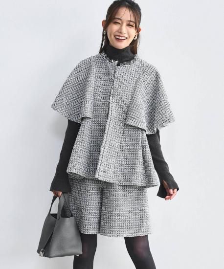 選べるデザイン】ツイードケープジャケット＆選べるパンツセットアップ