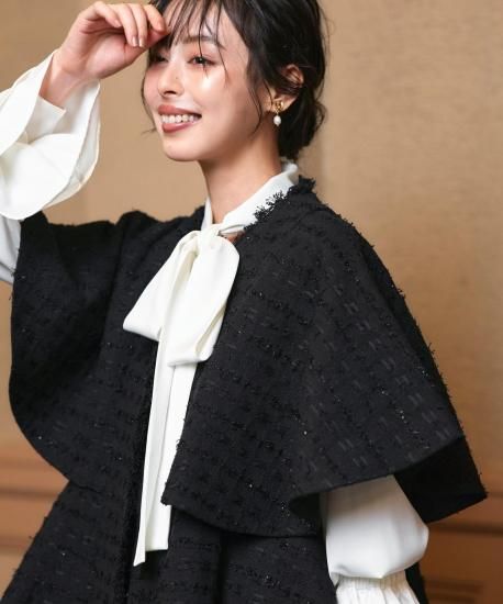 選べるデザイン】ツイードケープジャケット＆選べるパンツセットアップ