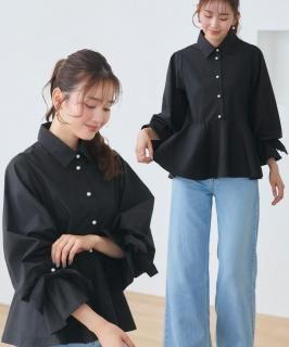 BUBBLES リボンベストレイヤードブラウス サイドリボンバルーン