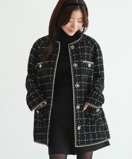 ファンシーウールツイードノーカラージャケット「K1609」