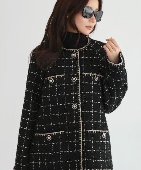 ファンシーウールツイードノーカラージャケット「K1609」