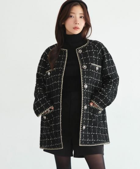 ファンシーウールツイードノーカラージャケット「K1609」