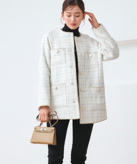 ファンシーウールツイードノーカラージャケット「K1609」