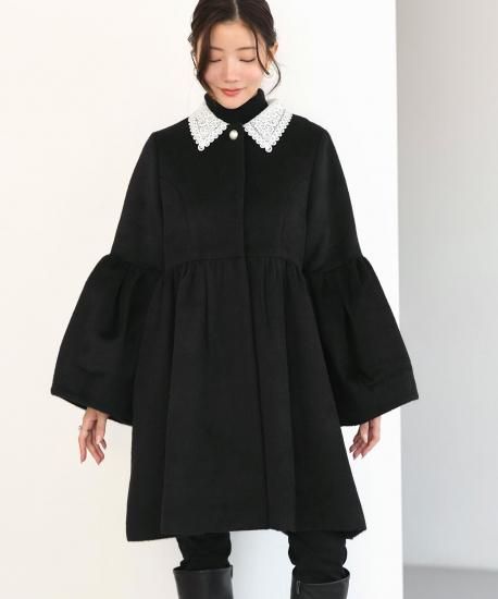 レース衿付きダブル釦コート GRAY レース衿付きダブル釦コート/an another angelus [47BD03j008