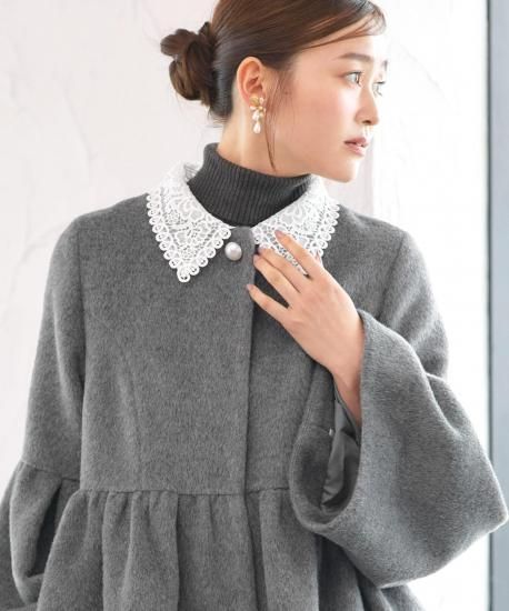 レース襟付きウールコート「K1611」