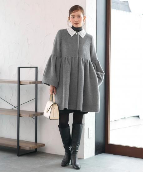 レース襟付きウールコート「K1611」