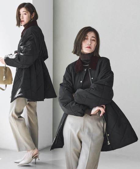 ニットメルトン】アシメスタンドカラーロングコート(共地ベルト