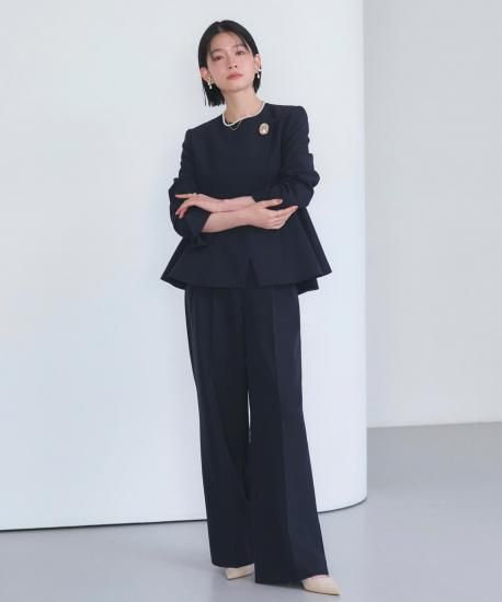 ノーカラーラップペプラムワイドパンツスーツ「SU1668」