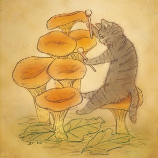 ●猫とネコの絵本シリーズ●　タイコをたたくネコ　ポストカード
