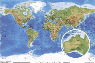 世界地図（地形図） ポスター