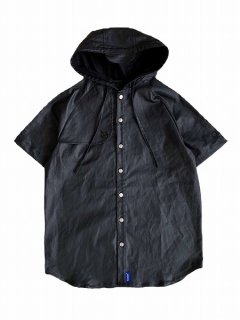 【WANNA(ワナ)】ECO LEATHER Hooded sharlock S/S shirts (フード付レザーシャツ) Black
