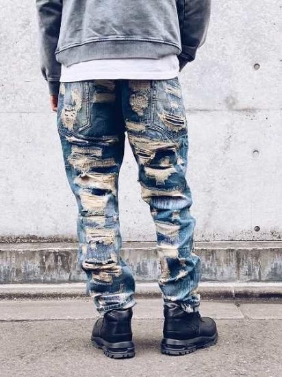 【WANNA(ワナ)】L.F.S.E 55 Distressed JEANS (リメイクデニムパンツ) Indigo