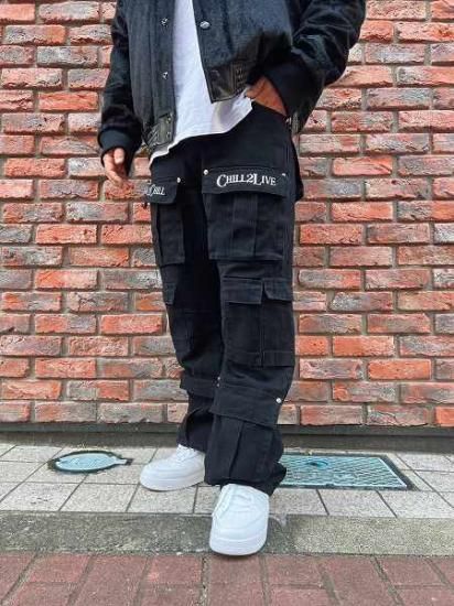 CHILLIN'(チリン)】Black Cargo Denim Pants (デニムカーゴ CHILLIN'(チリン)】Black Cargo Denim Pants (デニムカーゴ
