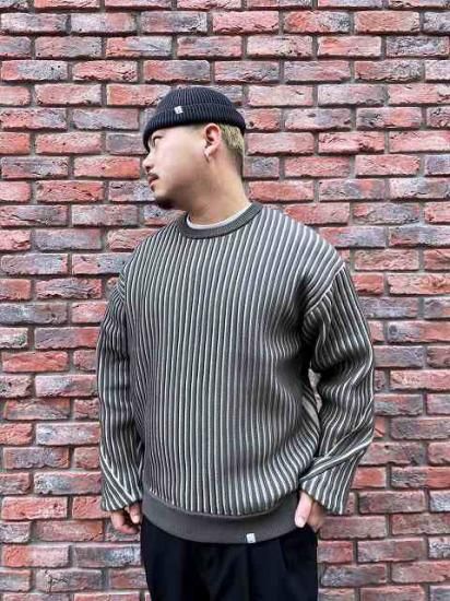 サイズL【新品】MAGIC STICK 2トーンリブストライプリブクルーネック MAGIC STICK(マジックスティック)】2TONE STRIPES RIB CREW