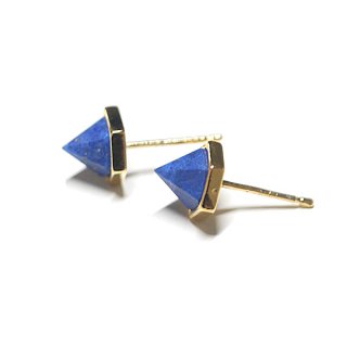 【2個（1ペア）】立体的な三角形〜天然石ラピスラズリ(lapis lazuli）ゴールド シルバー925芯ピアス
