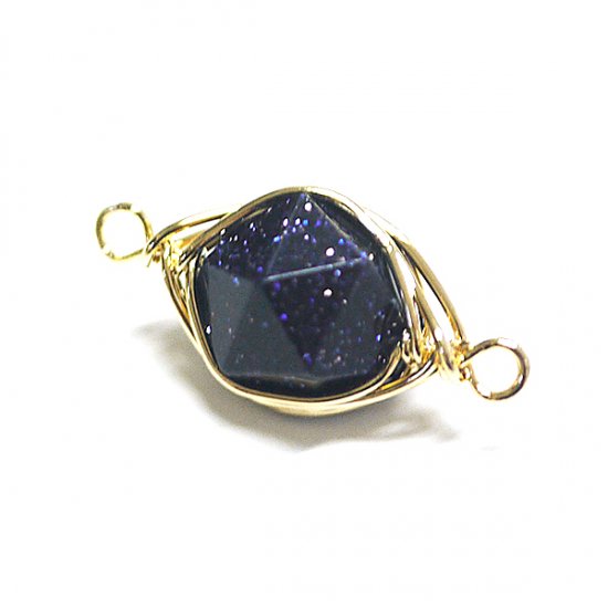 【1個】1点もの！ブルーゴールドストーンBlue Gold Stone 約17mm両カンゴールドチャーム、パーツ -  低金属アレルギーのアクセサリー素材、パーツのDIYBEJEWEL