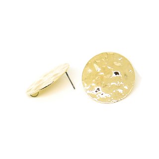 【1ペア】チタン芯！手作り凹凸感の大ぶり24mm円形ゴールドピアス、パーツ
