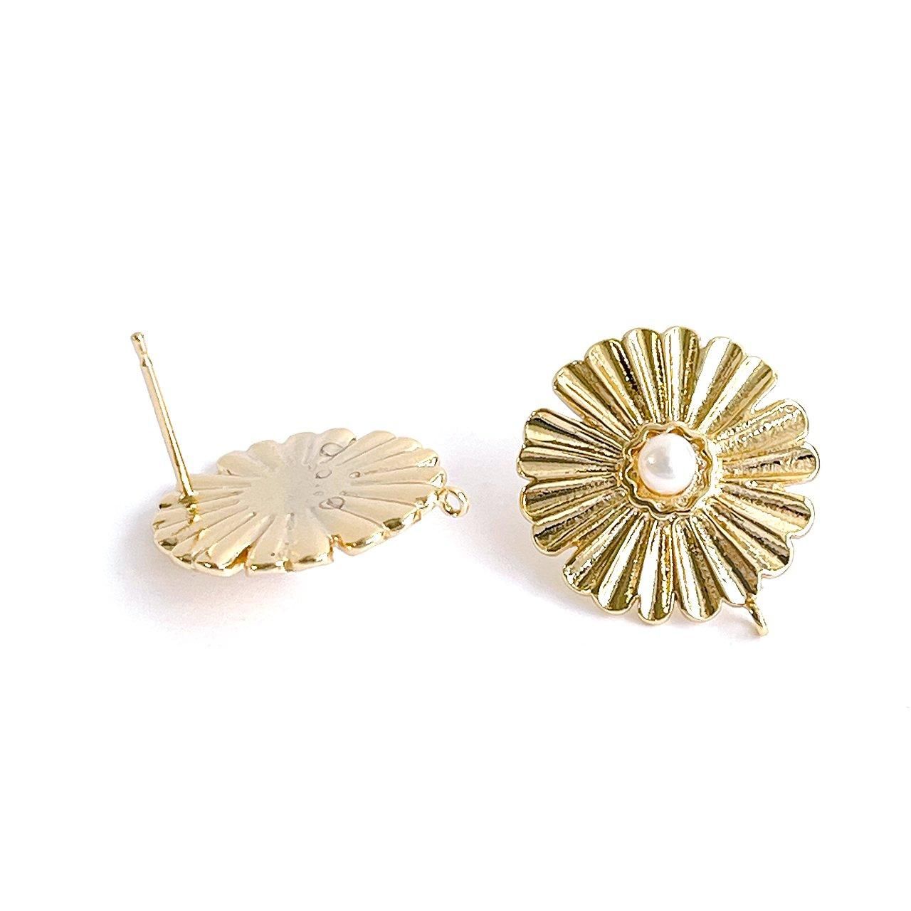 1ペア】カン付き！パール付き菊モチーフ シルバー925芯 ピアス