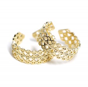 【1個】繊細なダイヤモンドシェイプフリーサイズゴールドリング、指輪