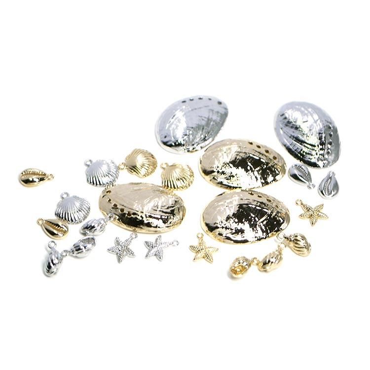 2個入り】Cowry Shellモチーフのシルバーチャーム、パーツ