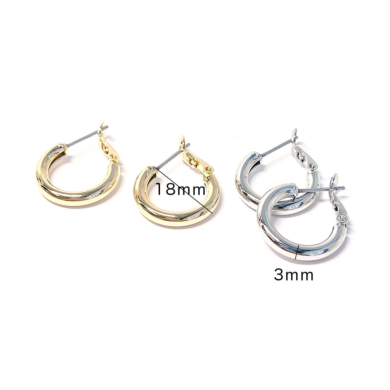 1ペア】ステンレス芯！約18mm / 太さ約3mm シルバーフープピアス