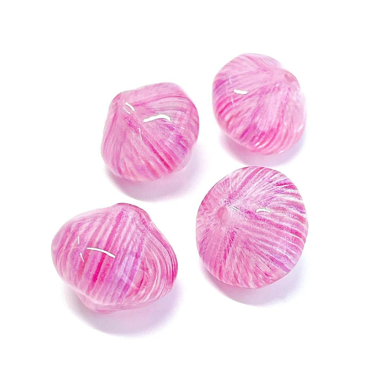 1個】ピンクカラー 丸みある平たいひし形 ボール 片穴 アクリルビーズ