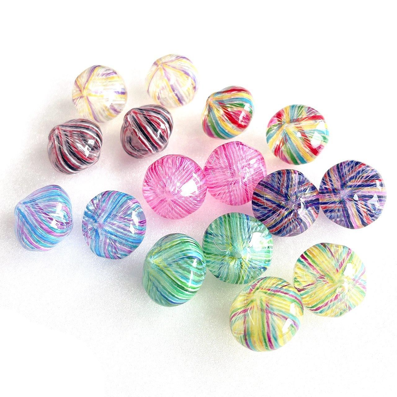 1個】ブルーカラー 丸みある平たいひし形 ボール 片穴 アクリルビーズ