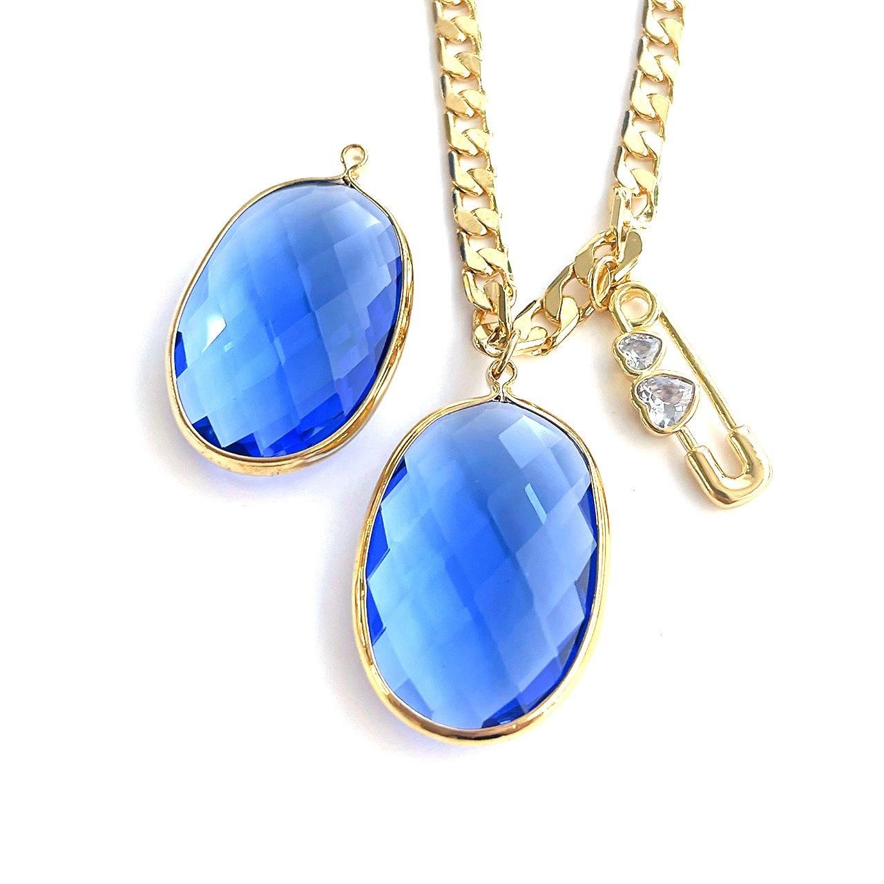 大ぶり楕円形ガラスチャーム | ゴールド - 低金属アレルギーの