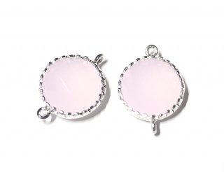 【1個】円型Glassパステルピンク Pastel PinkカラーMediumシルバー仕上げコネクター、チャーム