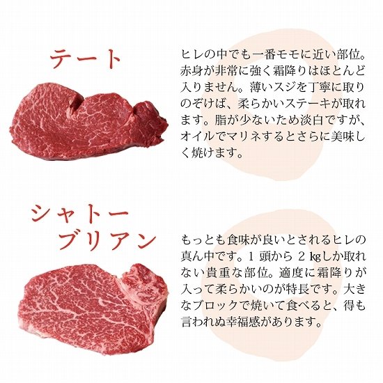 鳥取和牛】4種のヒレの部位を食べ比べ ”シャトーブリアン” ”ヒレミニョン” ”テート” ”サイドマッスル” 味の違いを感じるセット