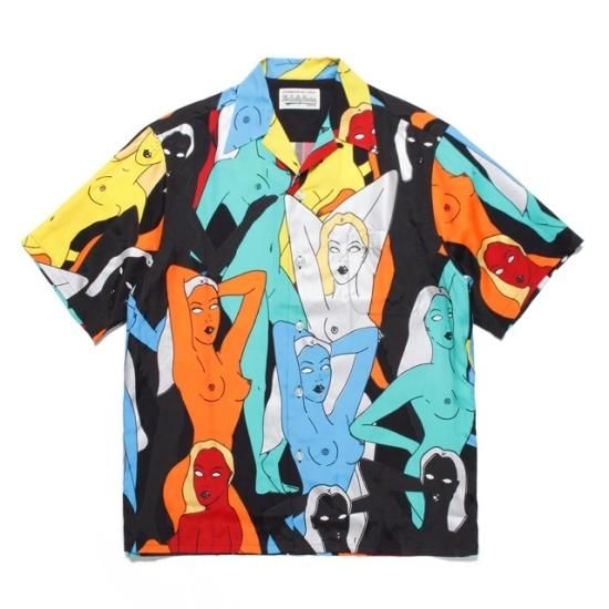 WACKO MARIA 天国東京百女柄図 HAWAIIANSHIRT BLACK