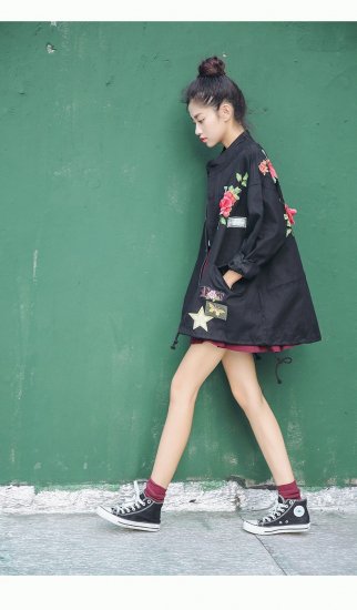花柄刺繍ざっくりミリタリージャケット - きれいめオフィス通勤レディース韓国ファッション通販『Maribel』