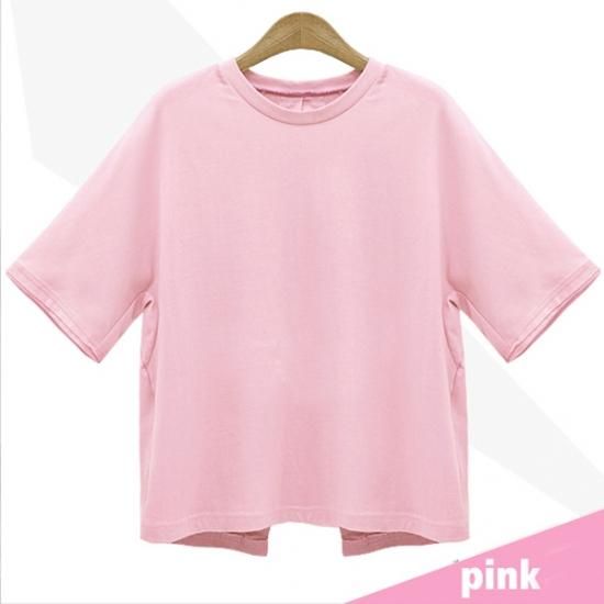 色っぽカジュアル 背中あきがセクシーな半袖無地Tシャツ