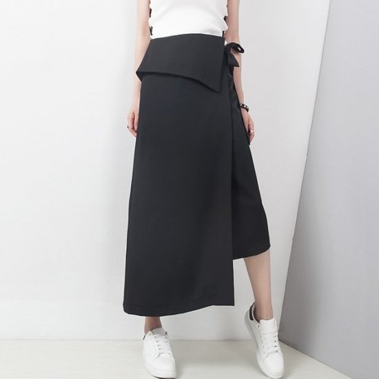 モードで個性的なアシンメトリー黒ロングスカート - きれいめオフィス通勤レディース韓国ファッション通販『Maribel』