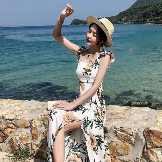 ワンピ ロング スカート セクシー リゾート 綺麗目 韓国 海外 海 白