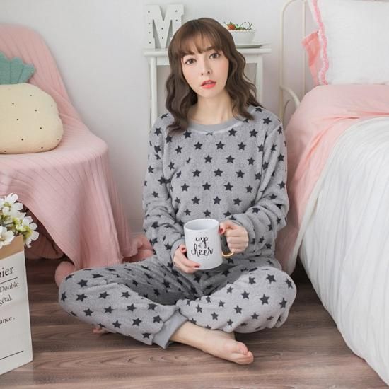 上品なブランド スター柄がかわいいU字トップスとロングパンツのおしゃれルーム ルームウェア・パジャマ