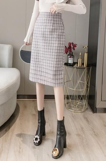ANOUK 7万円超　ペンシルスカート　ドッキング　異素材　チェック テクニカルチェックタイトスカート | allureville (Women