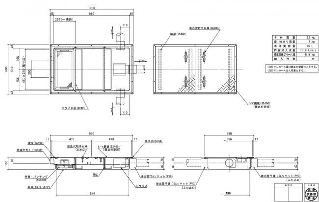 下田エコテック，グリーストラップ，側溝流入埋設型，SK18SC-RZLⅠ