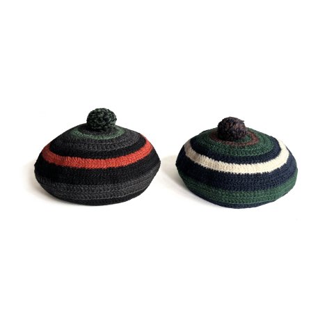COMFORTABLE REASON / Stripe Tam O'Shanter Hat - black × charcoal, navy × green