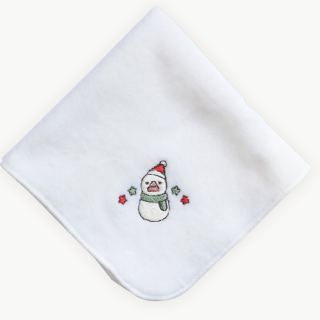 雪だるま文鳥（クリスマス限定カラー）刺繍ミニタオル