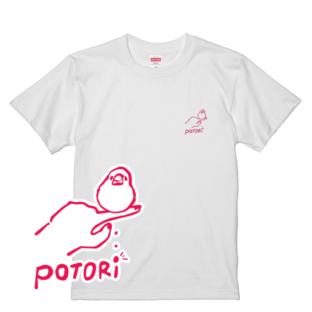 刺繍Tシャツ（torinotorio / 文鳥ポトリ / ピンク）