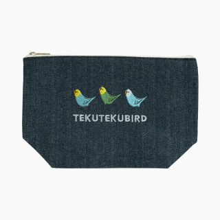 刺繍ポーチ（TEKU TEKU BIRD / セキセイインコ / デニム）