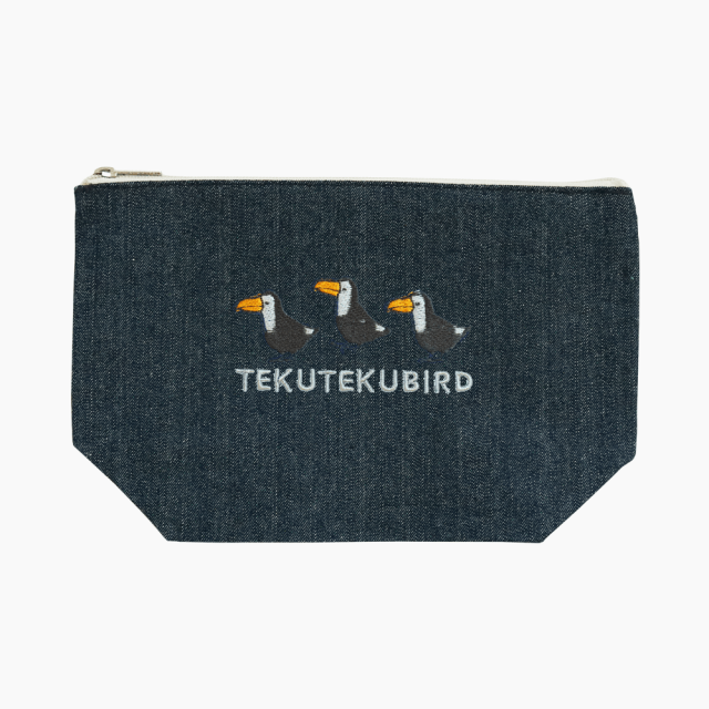 刺繍ポーチ（TEKU TEKU BIRD / オニオオハシ / デニム）