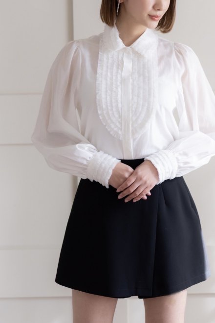 re stock】tulle flower blouse/white - akiki