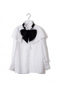 bow tie×cape blouse/white×black