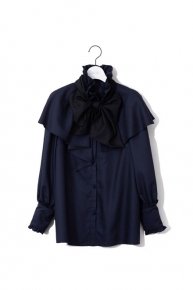 bow tie×cape blouse/navy×black